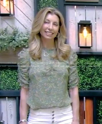 Shereen Pavlides’s green print ruched top on Live with Kelly and Ryan