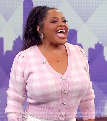 Sherri Shepherd's pink gingham cardigan on The Wendy Williams Show