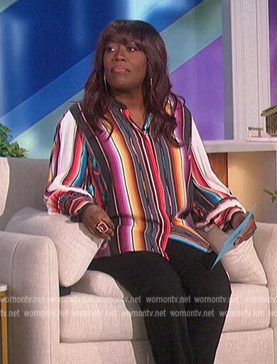 Sheryl's multicolored stripe blouse on The Talk