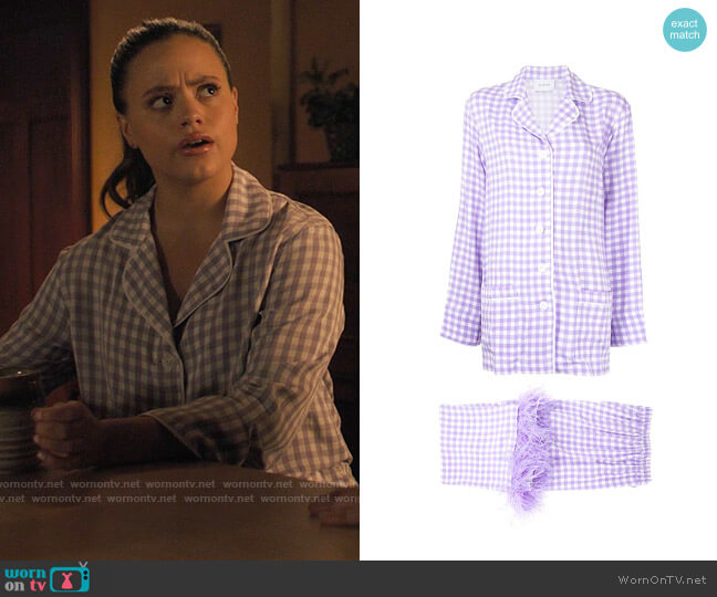 Sleeper Party Pajama Set with Feathers worn by Maggie Vera (Sarah Jeffery) on Charmed