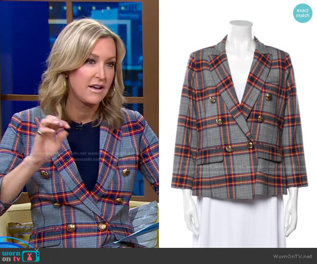 Plaid Double Breasted Blazer by Smythe worn by Lara Spencer  on Good Morning America