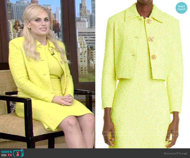 Slub Sparkle Knit Crop Jacket by St. John worn by Rebel Wilson on Live with Kelly and Ryan