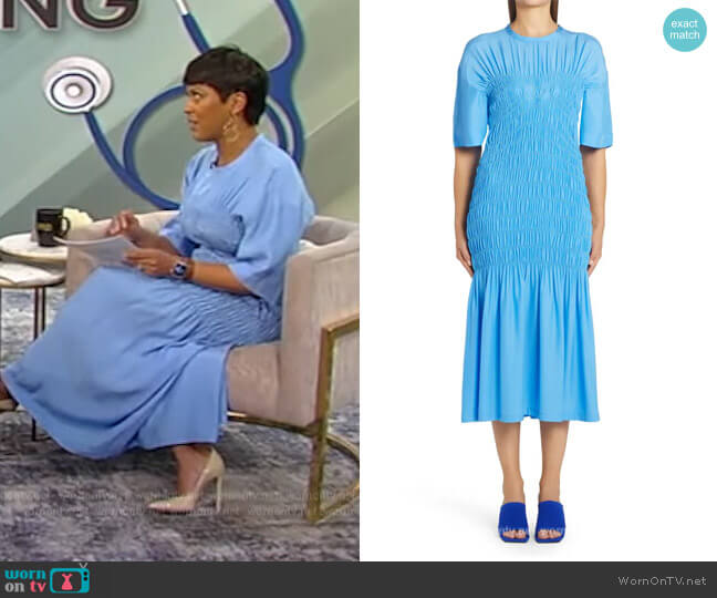 Smocked Silk Midi Dress by Stella McCartney worn by Tamron Hall on Tamron Hall Show