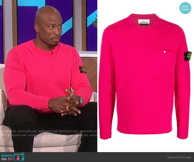 Compass-patch sweatshirt by Stone Island worn by Akbar Gbajabiamila on The Talk