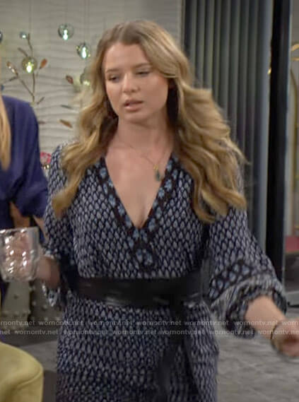 Summer’s blue printed mini dress on The Young and the Restless