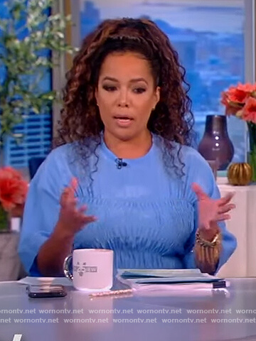 Sunny’s blue smocked front dress on The View
