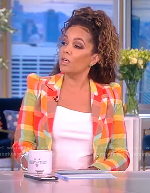 Sunny’s plaid puff sleeve blazer on The View