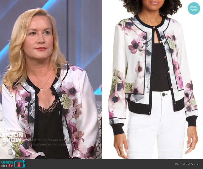 Neopolitan Border Cardigan by Ted Baker worn by Angela Kinsey on The Kelly Clarkson Show