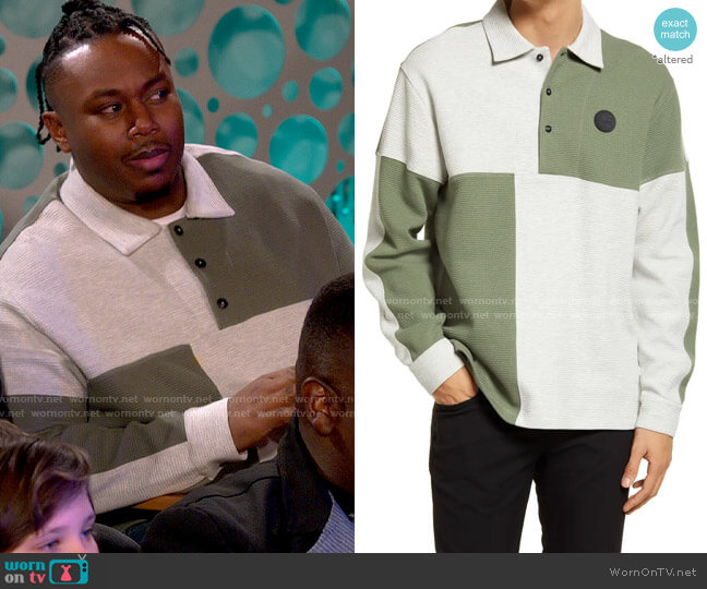 Ted Baker Wickam Long Sleeve Cotton Polo worn by Marty (Marcel Spears) on The Neighborhood