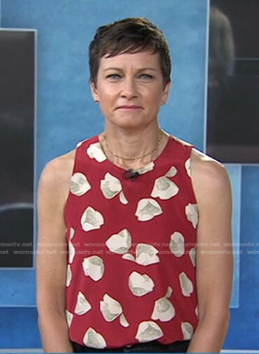 Stephanie’s red and white floral sleeveless top on Today