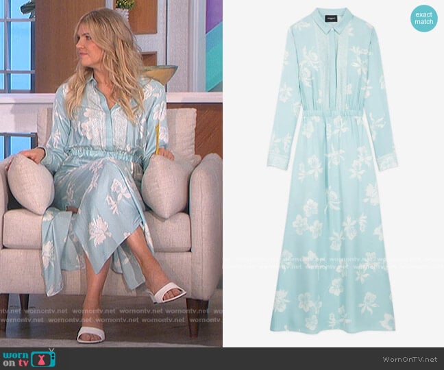 Blue and White Light Printed Dress by The Kooples worn by Amanda Kloots on The Talk