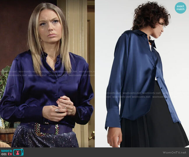 The Kooples Roomy Silk Satin Shirt worn by Abby Newman (Melissa Ordway) on The Young and the Restless