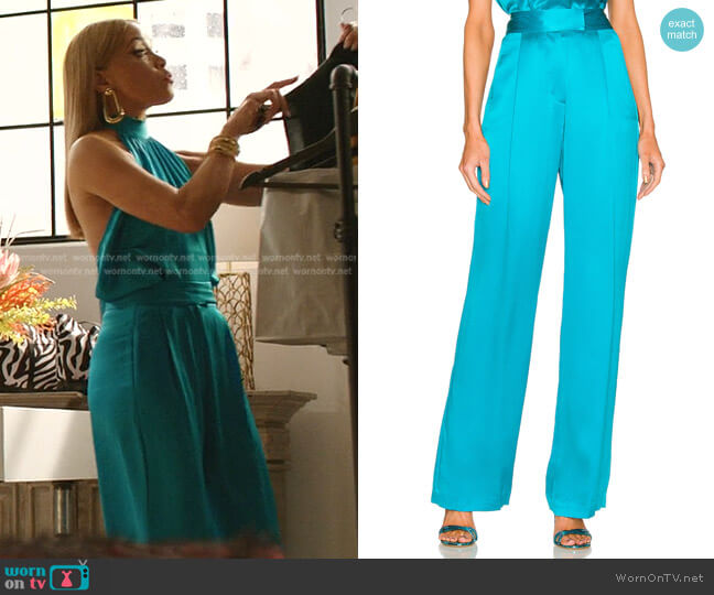 WornOnTV: Dominique’s blue halter satin top and pants on Dynasty ...