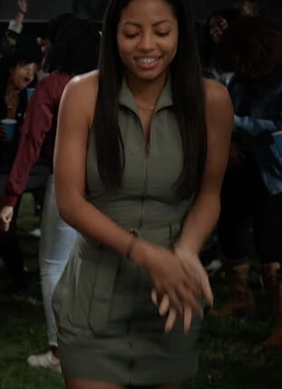 Thea's green zip down sleeveless dress on All American Homecoming