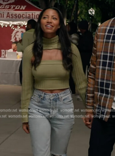 Thea's green knit tube top on All American Homecoming