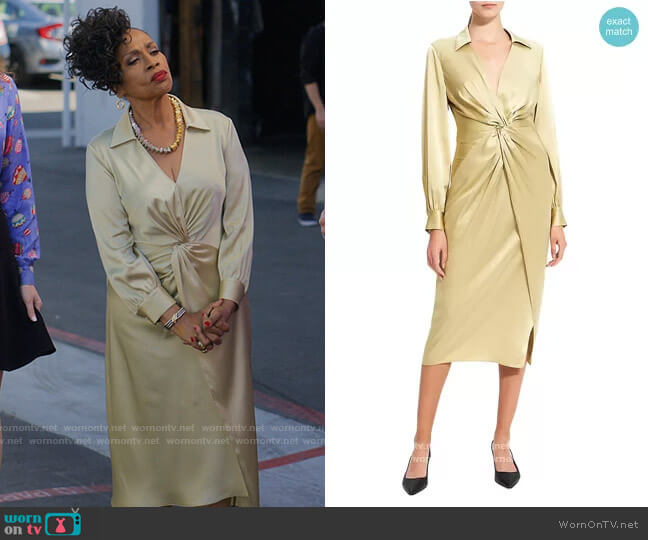 Theory Twist Midi Dress in Pale Lime worn by Patricia (Jenifer Lewis) on I Love That For You