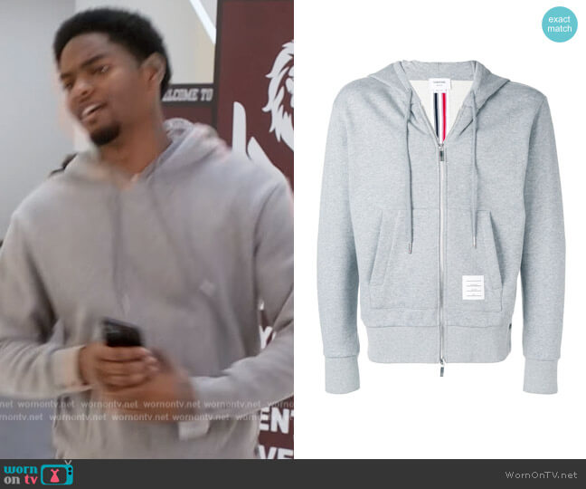 Center-Back Stripe Zip-Up Hoodie by Thom Browne worn by JR (Sylvester Powell) on All American Homecoming