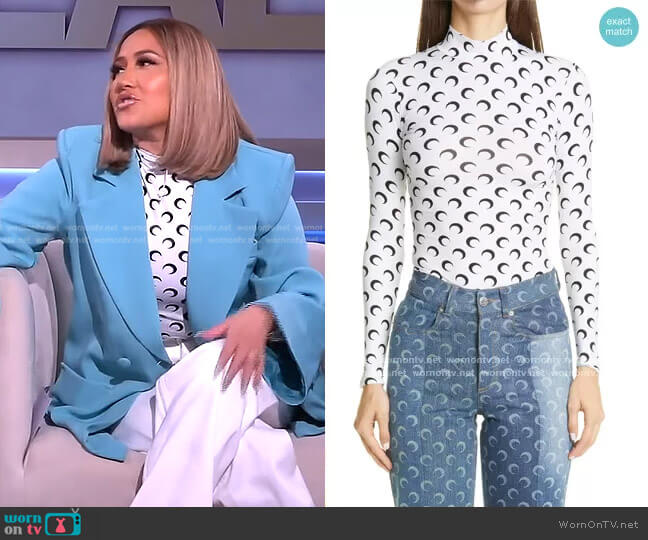 Fitted Moon Print Mock Neck Top by Marine Serre worn by Adrienne Houghton on The Real