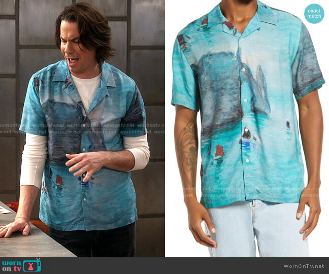 Topman Monet Boat Print Short Sleeve Button-Up Shirt worn by Spencer Shay (Jerry Trainor) on iCarly