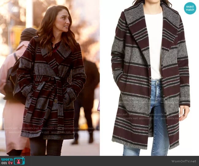 Treasure & Bond Belted Blanket Wrap Coat worn by Dawn Solano (Sara Bareilles) on Girls5eva