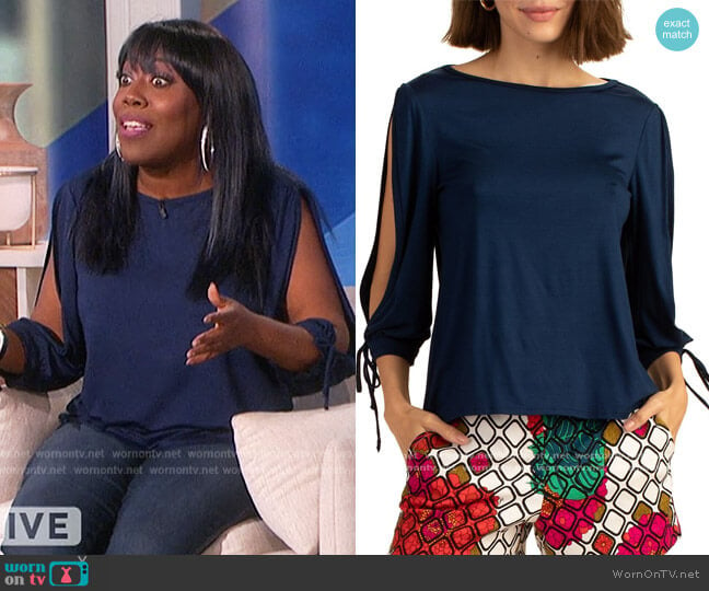 Gabriela Slit-Sleeve Top by Trina Turk worn by Sheryl Underwood on The Talk