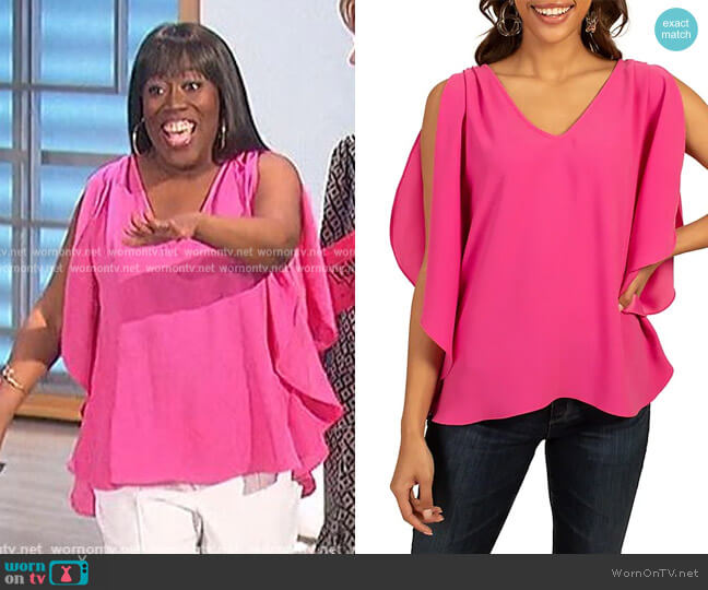 Haipo Draped Crepe Blouse by Trina Turk worn by Sheryl Underwood on The Talk