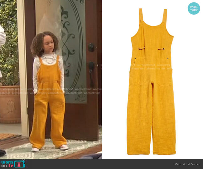 Kids' Wide Leg Cotton Overalls by Truce worn by Alice Baxter (Mykal-Michelle Harris) on Ravens Home