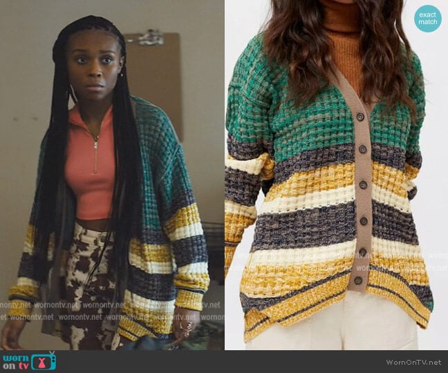 Striped Kellan Cardigan by BDG at Urban Outfitters worn by Naomi McDuffie (Kaci Walfall) on Naomi