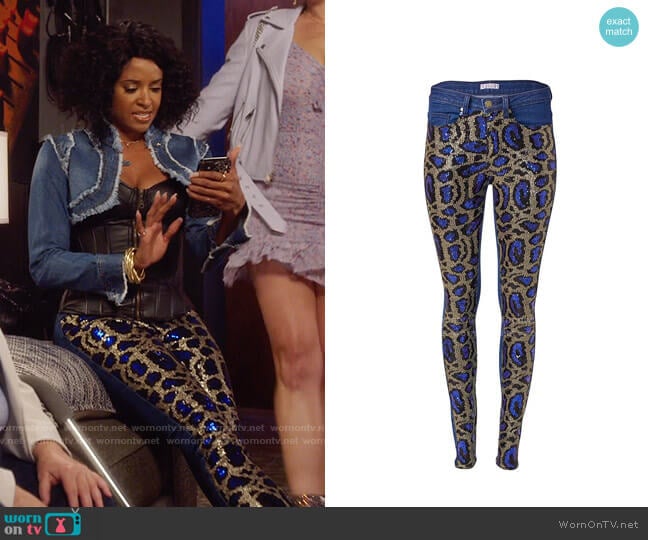 Venus Sequin Leopard Print Jeans worn by Wickie Roy (Renée Elise Goldsberry) on Girls5eva