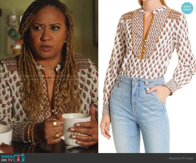 Alivia Blouse by Veronica Beard worn by Karen Wilson (Tracie Thoms) on 9-1-1