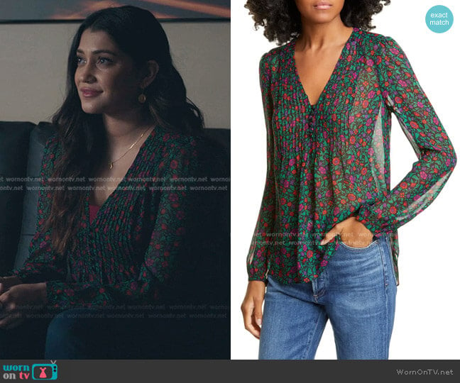 Lowell Floral Silk Blouse by Veronica Beard worn by Leela Devi (Anuja Joshi) on The Resident