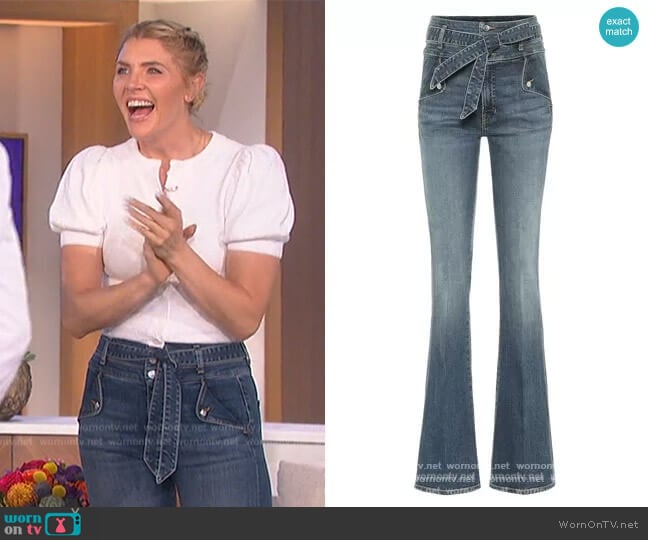 Giselle high-rise flared jeans by Veronica Beard worn by Amanda Kloots on The Talk