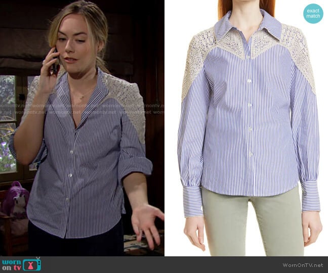 Veronica Beard Sachse Shirt worn by Hope Logan (Annika Noelle) on The Bold and the Beautiful