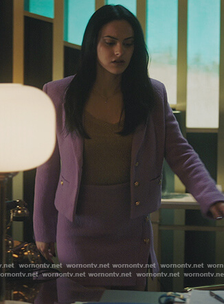 Veronica’s purple cropped blazer and skirt on Riverdale