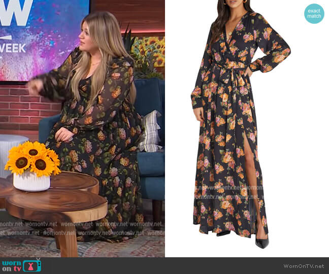 Floral Print Long Sleeve Maxi Dress by Vici Collection worn by Kelly Clarkson on The Kelly Clarkson Show