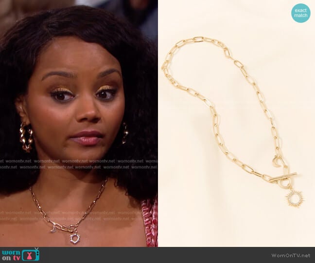 Sun and Moon Necklace by Wild Rina worn by Chanel Dupree (Raven Bowens) on Days of our Lives