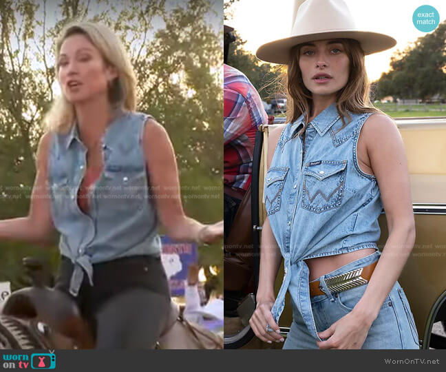 Denim Sleeveless Tie Front Shirt by Wrangler worn by Amy Robach on Good Morning America