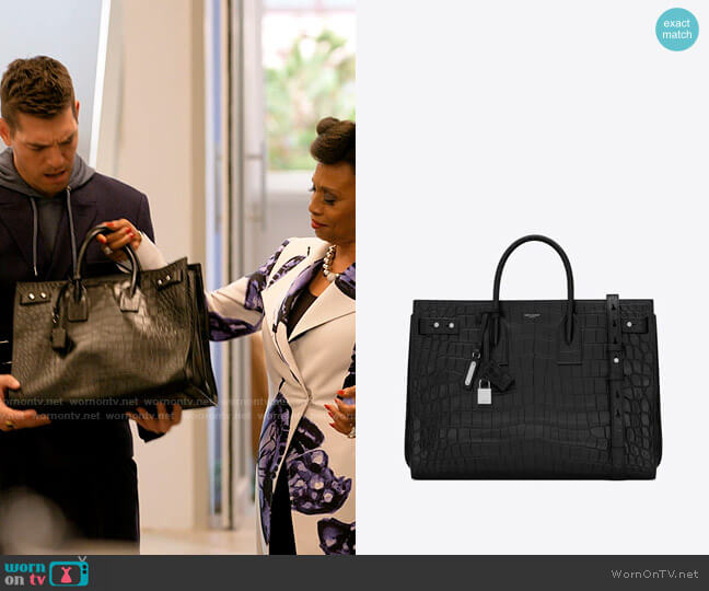 YSL Sac De Jour Thin Large in Crocodile-embossed Leather worn by Patricia (Jenifer Lewis) on I Love That For You
