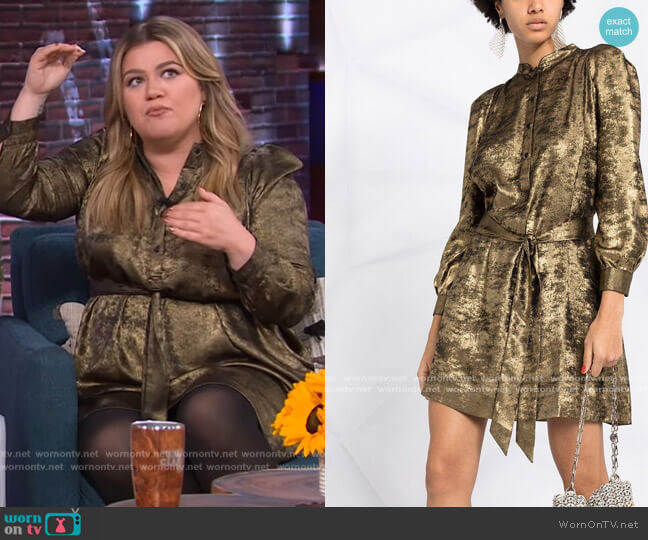 WornOnTV: Kelly’s gold metallic tie dress on The Kelly Clarkson Show ...