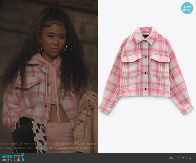 Cropped Plaid Overshit by Zara worn by Keisha (Netta Walker) on All American Homecoming