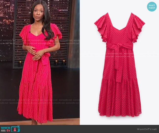 Embroidered Midi Dress by Zara worn by Zuri Hall  on Access Hollywood