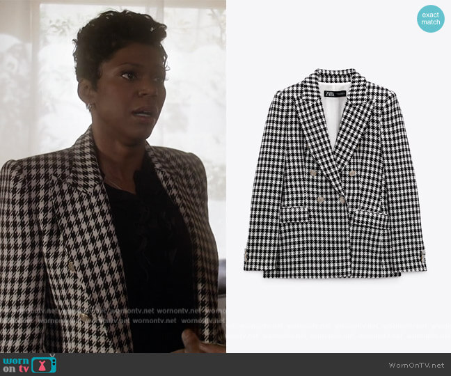 Houndstooth Double Breasted Blazer by Zara worn by Crystal Lee Brown on All American Home Coming