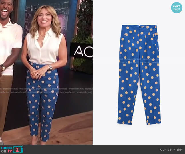 Linen Blend Polka Dot Pants by Zara worn by Kit Hoover on Access Hollywood