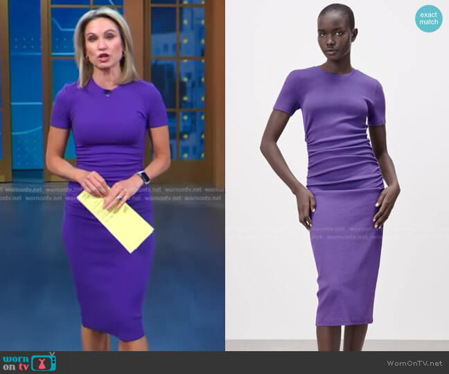 Ruched Rib Dress by Zara worn by Amy Robach on Good Morning America