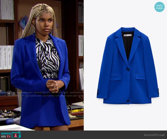 Zara Fitted Blazer with Pockets worn by Paris Buckingham (Diamond White) on The Bold and the Beautiful