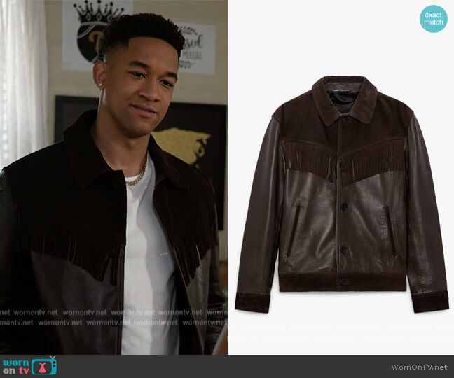 Fringed Leather Jacket by Zara worn by Damon (Peyton Alex Smith) on All American Homecoming