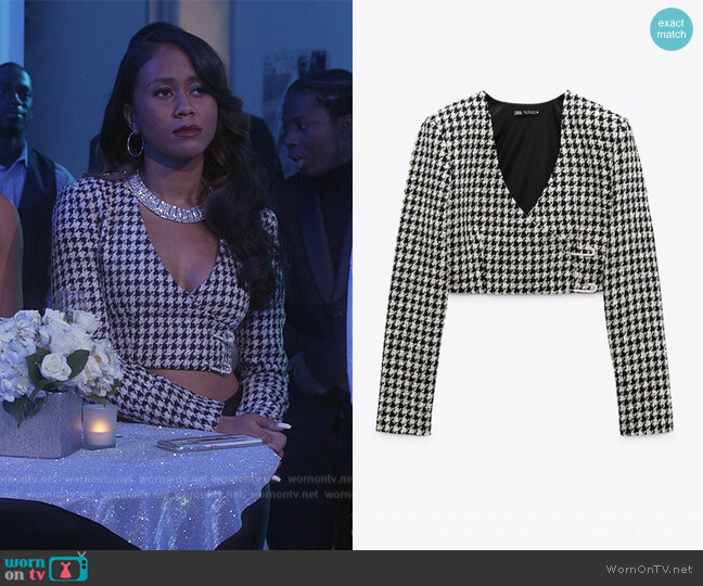 Houndstooth Cropped Jacket by Zara worn by Keisha (Netta Walker) on All American Homecoming