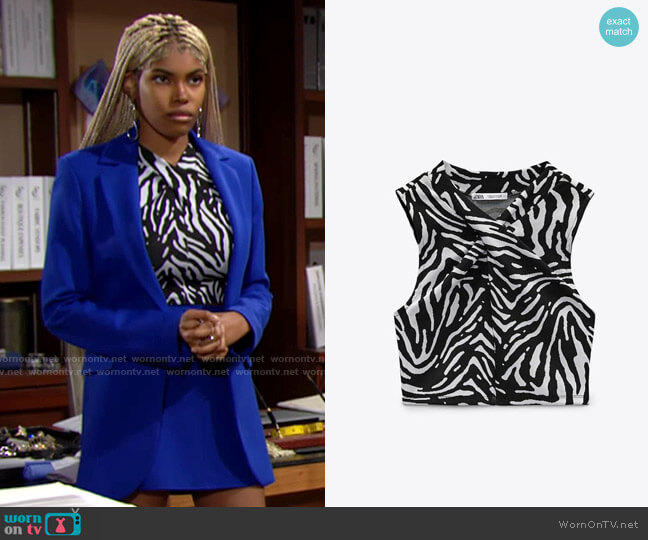 Zara Jacquard Wrap Top worn by Paris Buckingham (Diamond White) on The Bold and the Beautiful