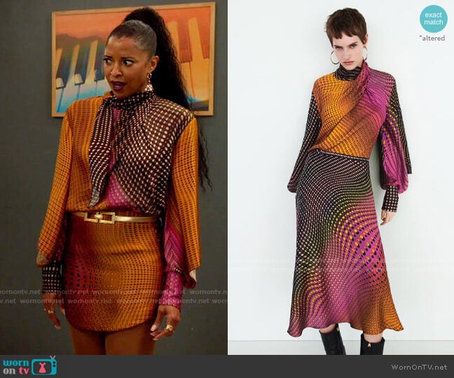 Zara Printed Blouse with Bow and Skirt worn by Wickie Roy (Renée Elise Goldsberry) on Girls5eva