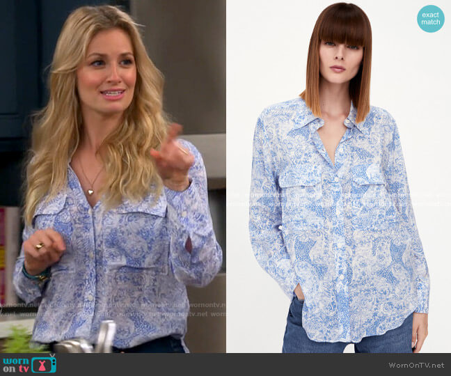 Zara Printed Blouse with Pockets worn by Gemma (Beth Behrs) on The Neighborhood